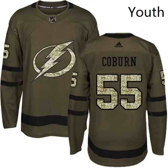 Youth Adidas Tampa Bay Lightning 55 Braydon Coburn Authentic Green Salute to Service NHL Jersey